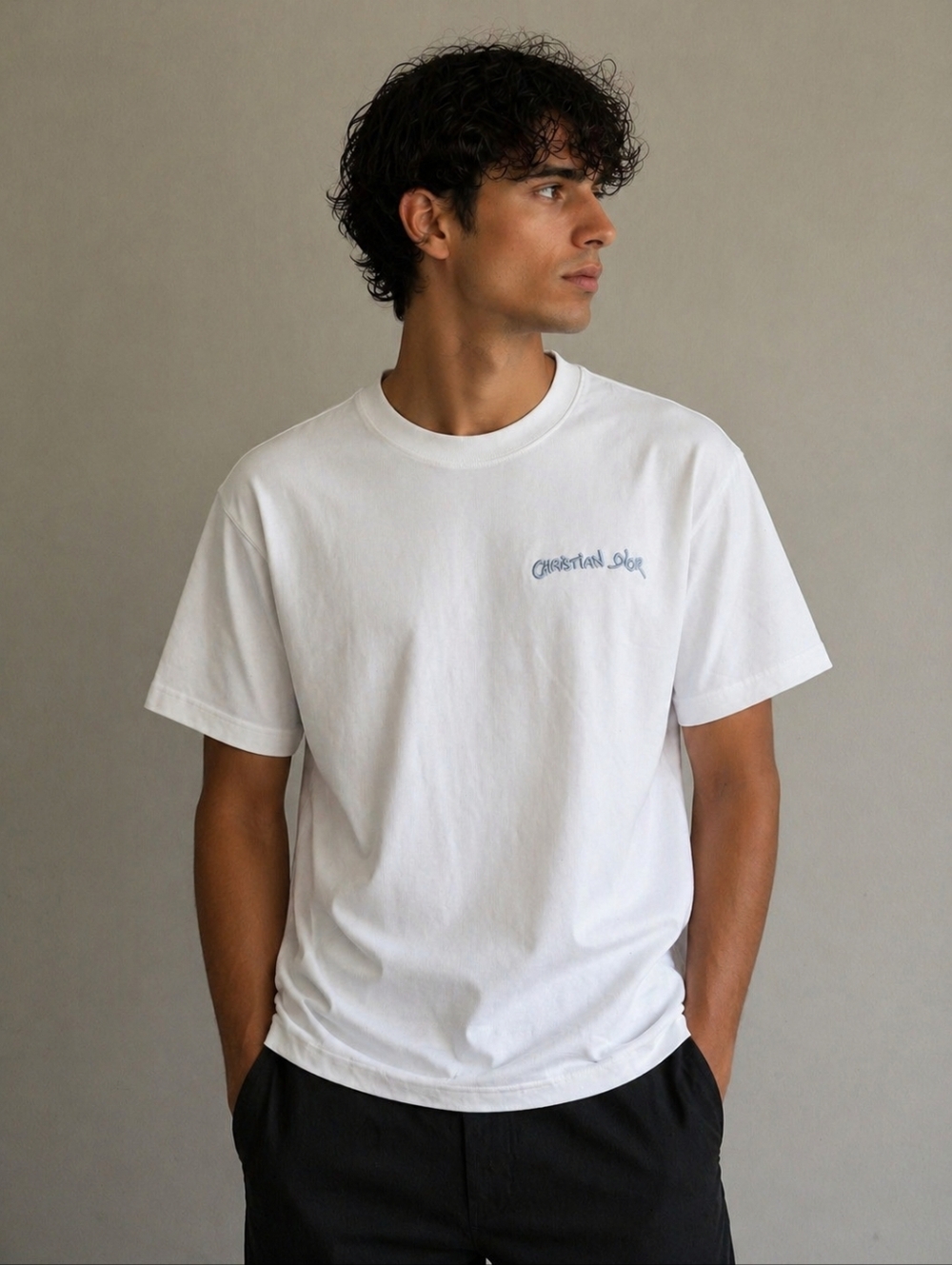 Christian Dior White T-Shirt Small Logo Front Men’s Size S/M Designer Tee